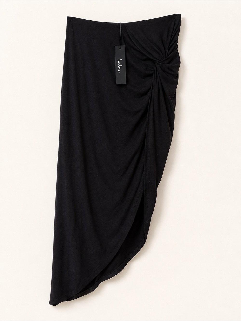 Lulu's Black Asymmetrical Knot-Detail Maxi Skirt